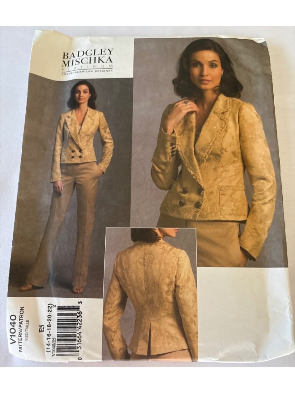 Vogue V1040 Sewing Pattern Jacket Pant Misses Size 14 16 18 20 22 Uncut